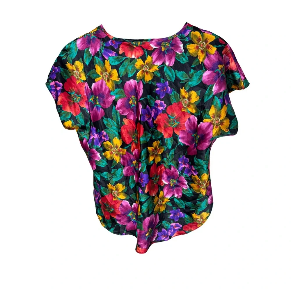 California Miss Vintage Floral Pajama Set Shorts Top Multicolor Satin Large USA
